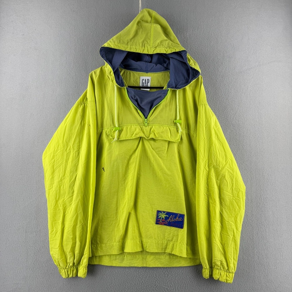 Vintage GAP Jacket Mens Medium Lime Green Lightweight Anorak Windbreaker 90s Y2K